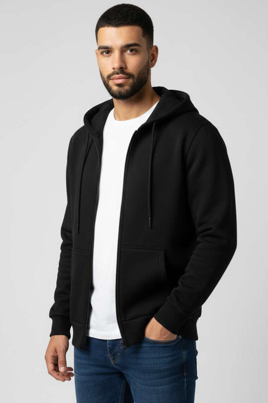 Three-Thread Hooded Men's Cardigan Black