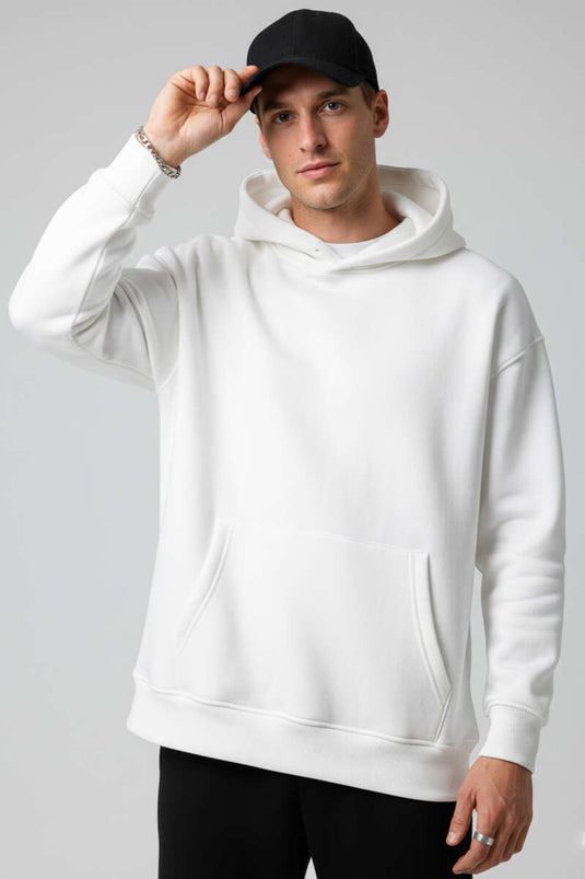 سويت شيرت رجالي بغطاء رأس بثلاثة خيوط، لون بيج فاتح