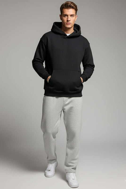 Three-Thread Hooded Men's Sweatshirt Black