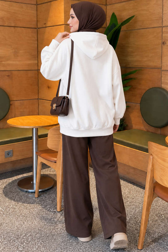 Cardigan Con Cappuccio A Tre Fili Con Zip In Ecru