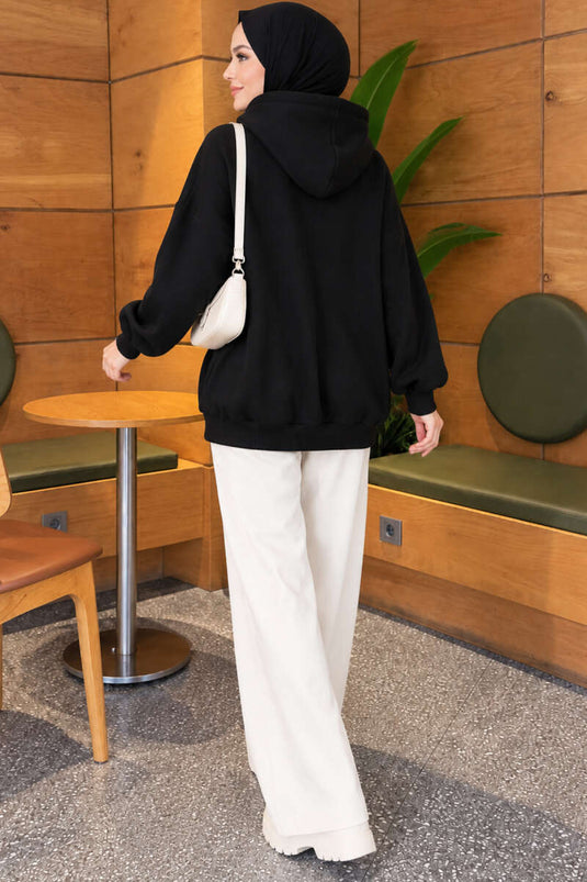 Cardigan Con Cappuccio E Cerniera Nero