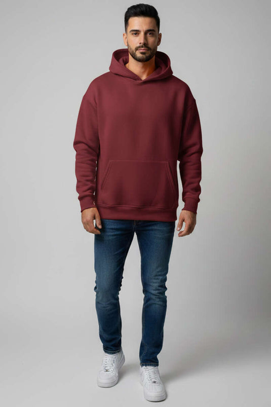 Three-Thread Hooded Unisex Sweatshirt Maroon