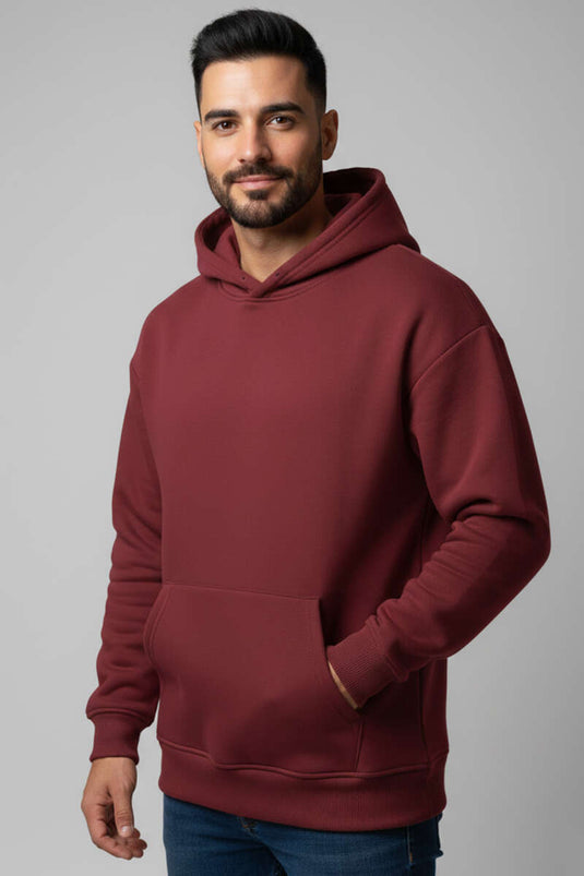 Sweat-shirt unisexe à capuche trois fils bordeaux