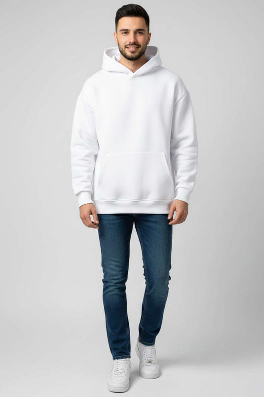 سويت شيرت بغطاء رأس ثلاثي الخيوط للجنسين بلون عاجي