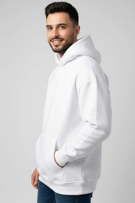 سويت شيرت بغطاء رأس ثلاثي الخيوط للجنسين بلون عاجي