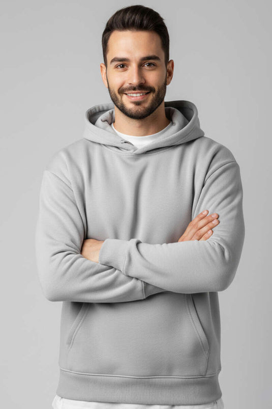 Felpa con cappuccio unisex a tre fili grigia