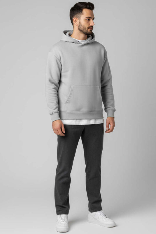 Three-Thread Hooded Unisex Sweatshirt Gray