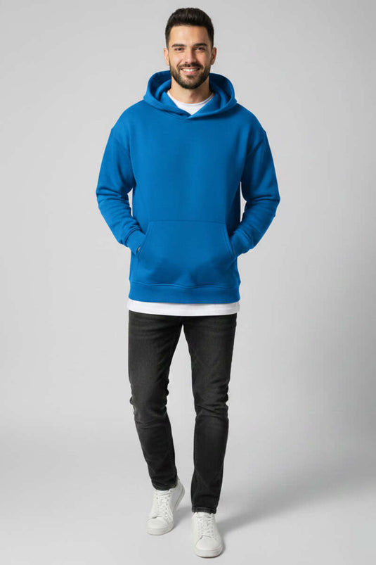 سويت شيرت بغطاء رأس بثلاث خيوط للجنسين أزرق