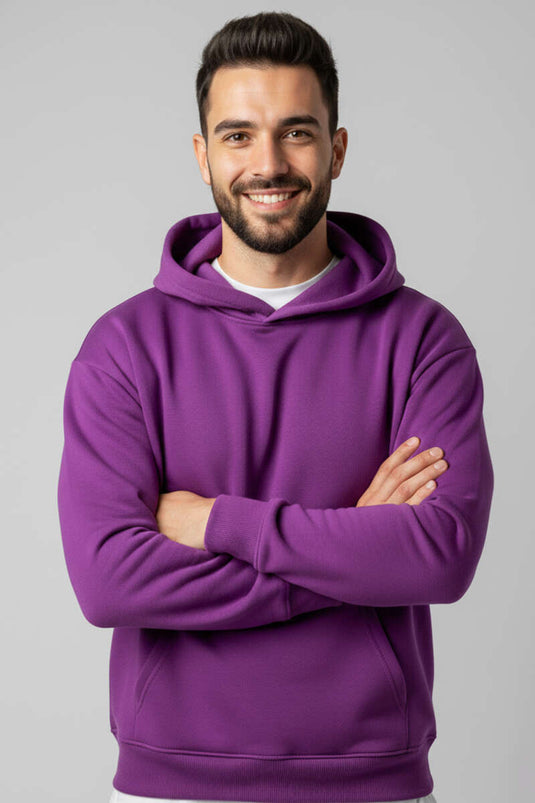 سويت شيرت بغطاء رأس للجنسين بثلاث خيوط لون بنفسجي