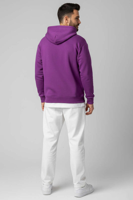 سويت شيرت بغطاء رأس للجنسين بثلاث خيوط لون بنفسجي