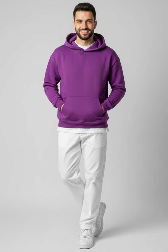 سويت شيرت بغطاء رأس للجنسين بثلاث خيوط لون بنفسجي