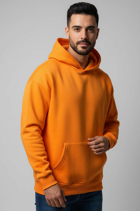 Sweat-shirt unisexe à capuche trois fils orange