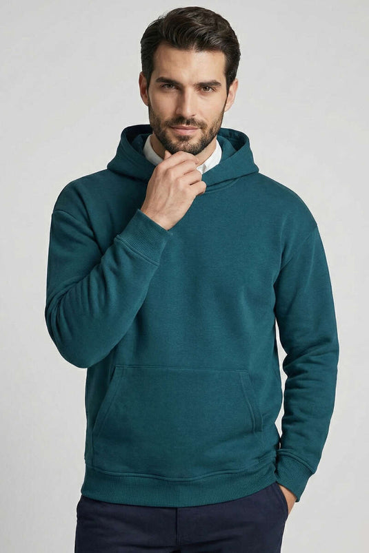 Sweat-shirt unisexe à capuche triple fil pétrole