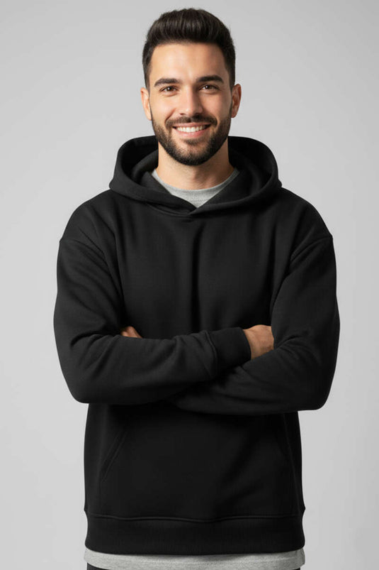 سويت شيرت بغطاء رأس بثلاث خيوط للجنسين أسود