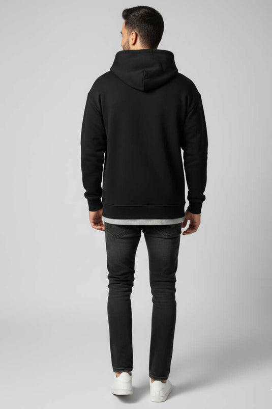 سويت شيرت بغطاء رأس بثلاث خيوط للجنسين أسود