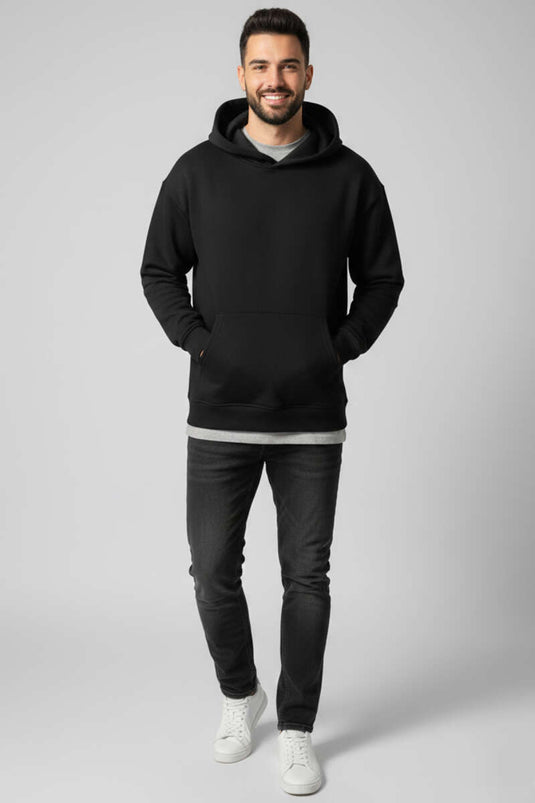 سويت شيرت بغطاء رأس بثلاث خيوط للجنسين أسود