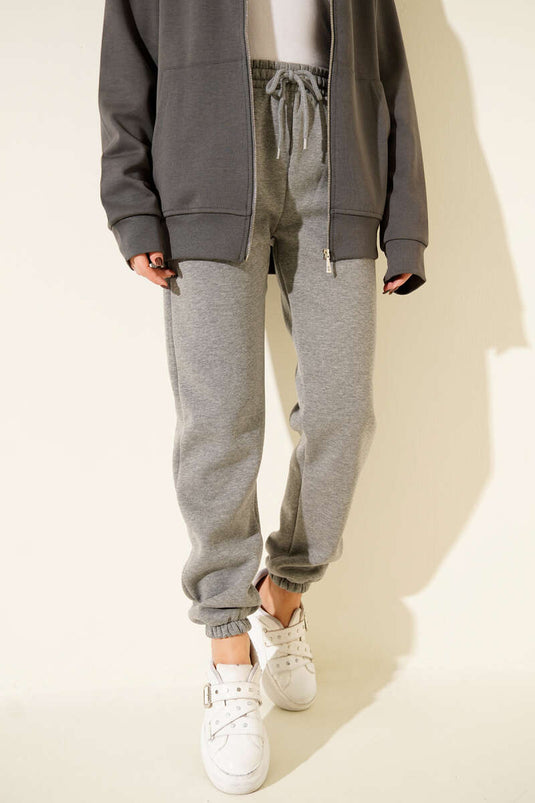 Three-Thread Elasticated Jogger Pants, Smoke Grey