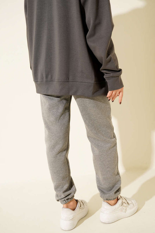 Three-Thread Elasticated Jogger Pants, Smoke Grey