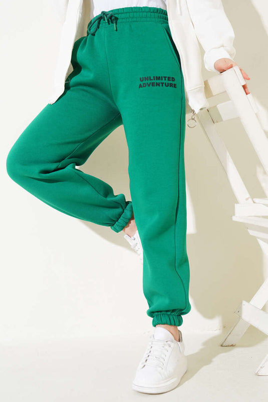 بنطال رياضي مطاطي بثلاثة خيوط باللون الأخضر