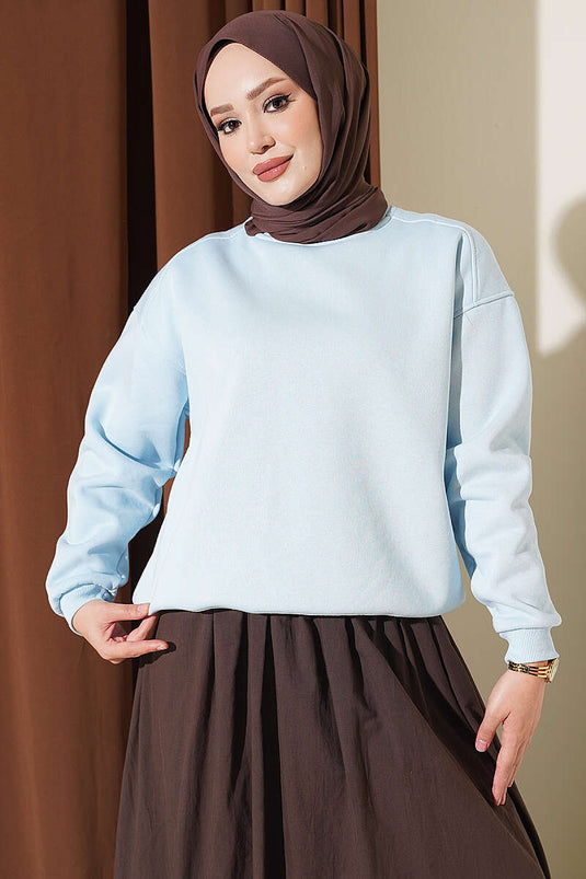 Üç İplik Şardonlu Sweatshirt Bebe Mavi