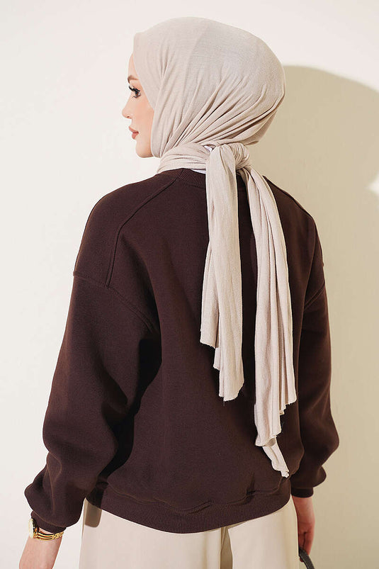 Üç İplik Şardonlu Sweatshirt Kahve