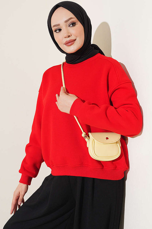 Üç İplik Şardonlu Sweatshirt Kırmızı