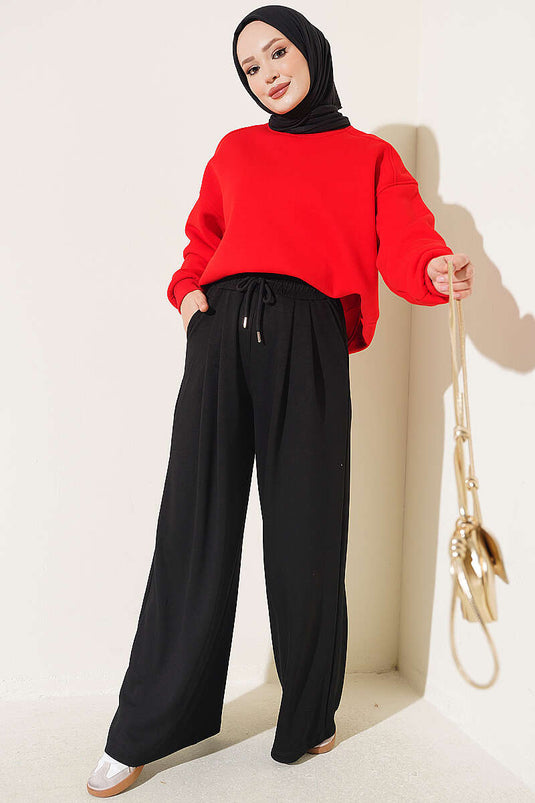 Three-Ply Fleece-Lined Red Sweatshirt