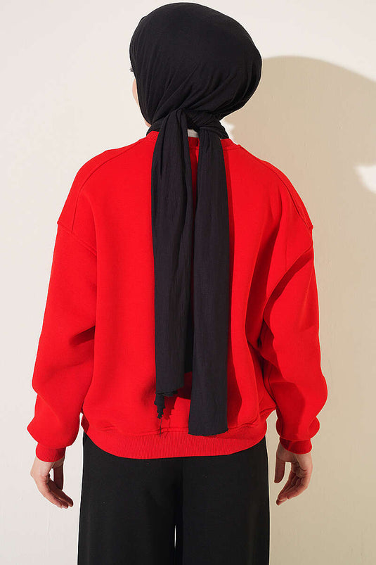 Sudadera Roja A Tres Hilos Con Forro De Felpa