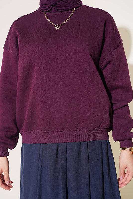 Üç İplik Şardonlu Sweatshirt Mürdüm