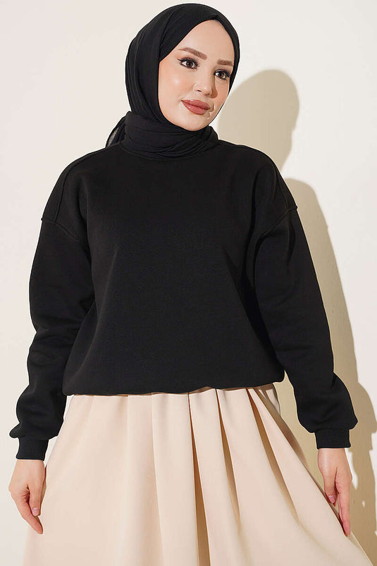 Three-Ply Fleece Lined Black Sweatshirt