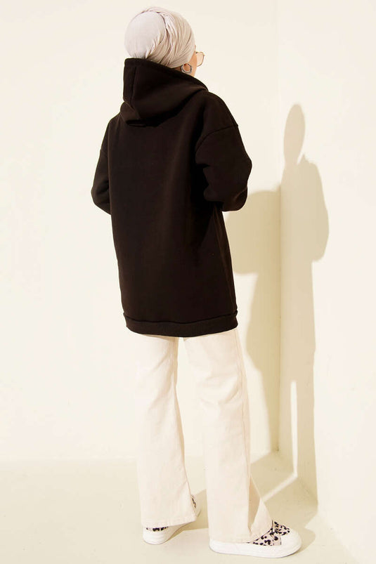 Sweat-shirt à trois fils et demi-boutons-pression marron foncé