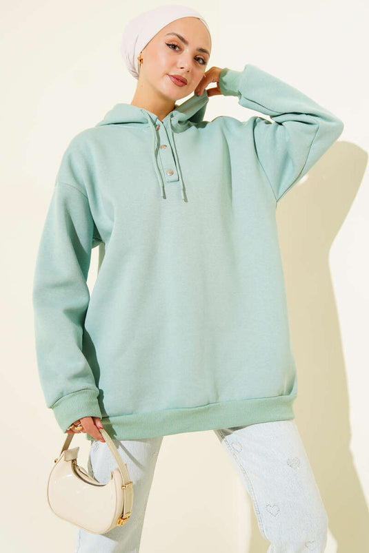 Sweat-shirt à demi-pression triple fil, vert amande