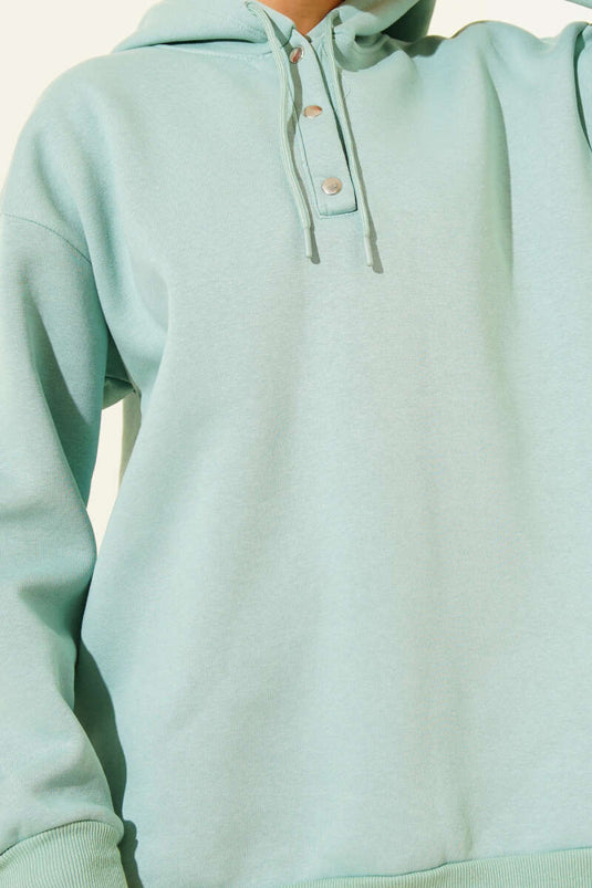 Sweat-shirt à demi-pression triple fil, vert amande