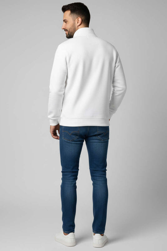 سويت شيرت رجالي بأكمام ثلاثة وخط نصف سحاب أبيض