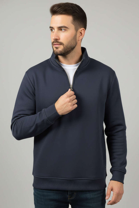 Sweat-shirt homme à demi-fermeture éclair en triple fil gris fumé