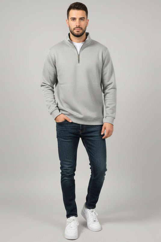 Three-Thread Half-Zipper Men's Sweatshirt Gray