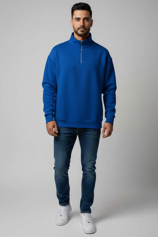 Three-Thread Half-Zipper Men's Sweatshirt Blue
