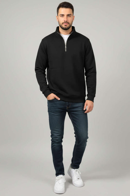 Three-Thread Half-Zipper Men's Sweatshirt Black