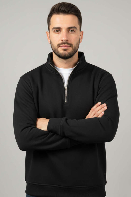 Sweat-shirt homme à demi-fermeture éclair à trois fils noir