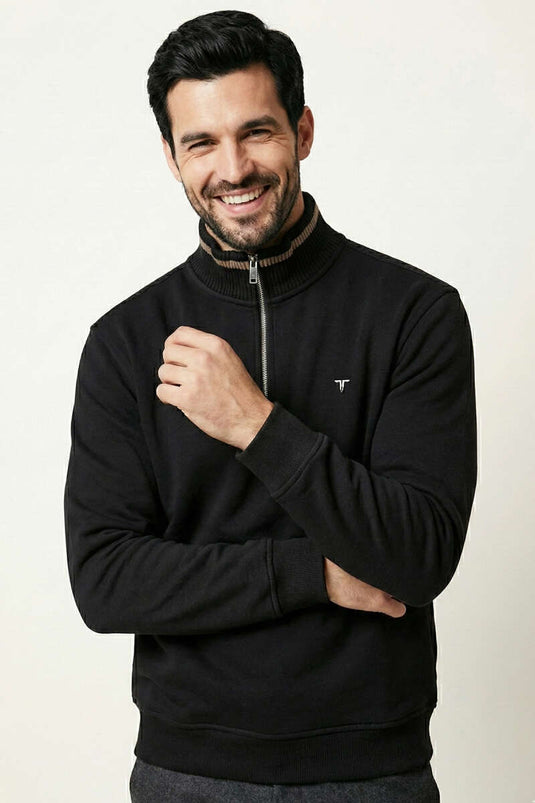 Sweat-shirt pour homme à demi-fermeture éclair en triple fil Noir