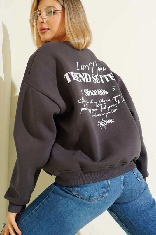 سويت شيرت ثلاثي الخيوط بنجوم متفرقة بلون رمادي دخاني