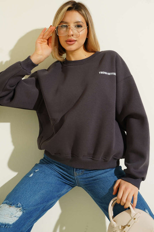 سويت شيرت ثلاثي الخيوط بنجوم متفرقة بلون رمادي دخاني