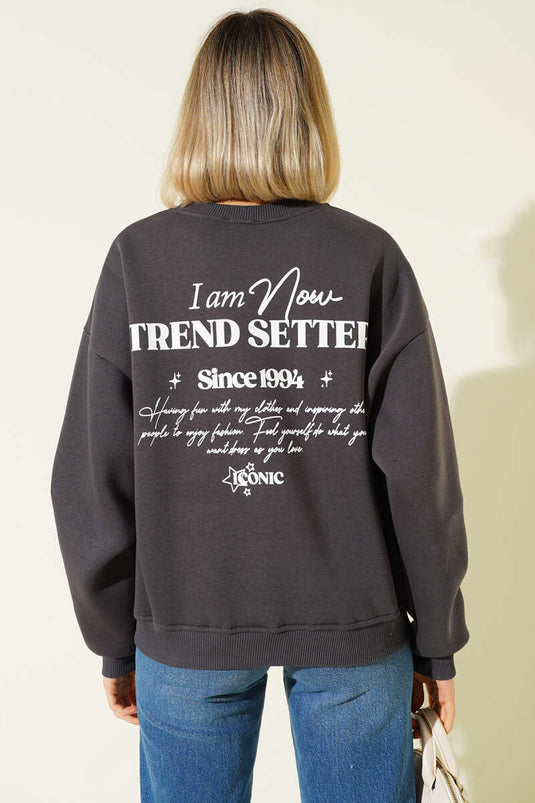 سويت شيرت ثلاثي الخيوط بنجوم متفرقة بلون رمادي دخاني