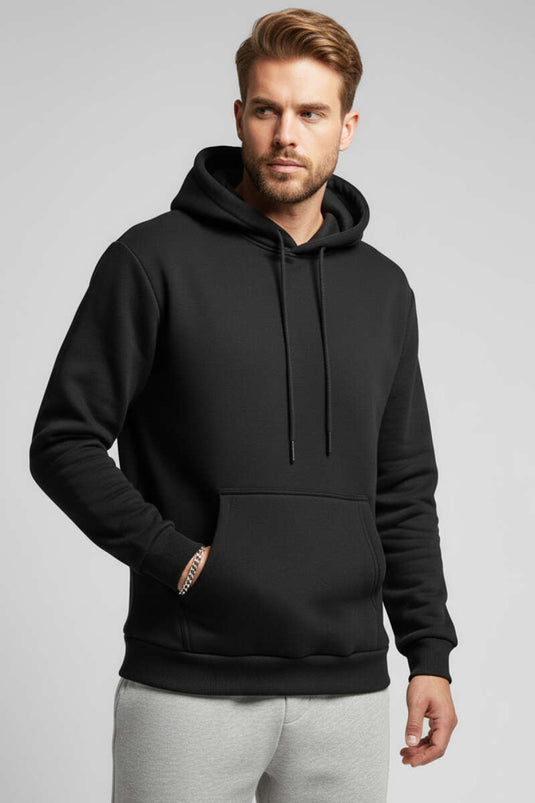 Sweat-shirt à capuche noir pour homme, trois fils