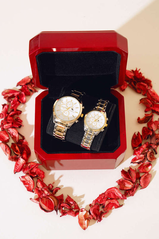 Montre-bracelet pour couple amoureux avec trois chiffres de minutes à cadran argent or