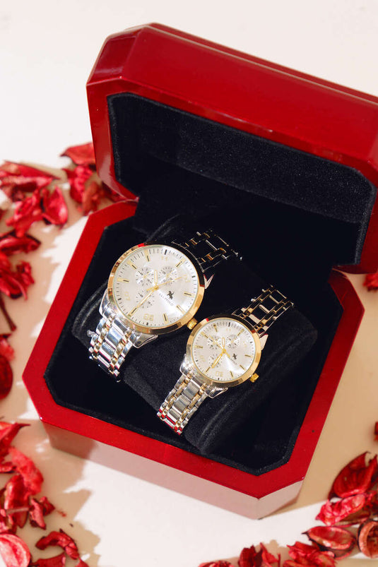 Montre-bracelet pour couple amoureux à trois cadrans, argent et or