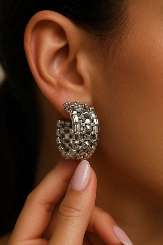 Üç Sıralı Küpe Gümüş