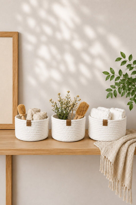 Set Di Cesti Intrecciati Tripli Ecru