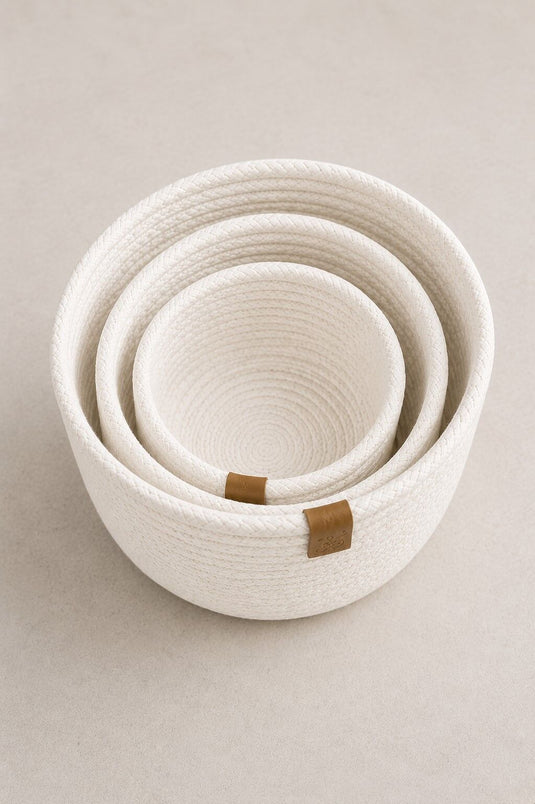 Set Di Cesti Intrecciati Tripli Ecru