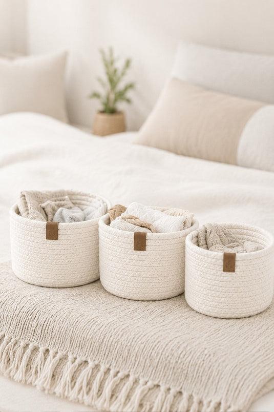 Set Di Cesti Intrecciati Tripli Ecru